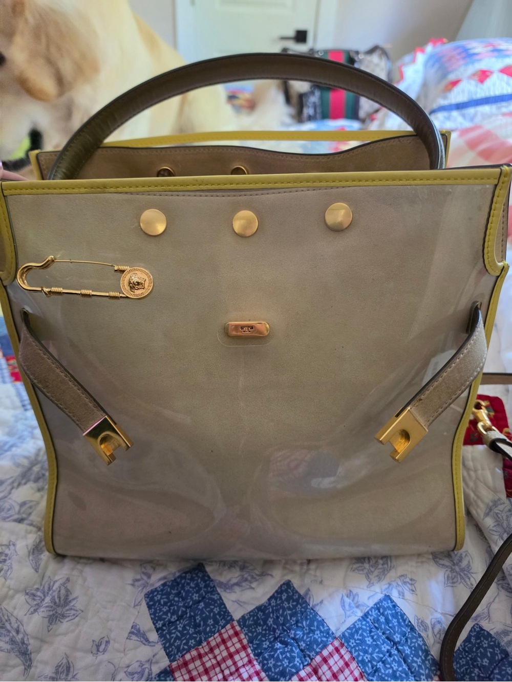 Tory Burch Lee Radziwill Raincoat Double Satchel Bag - Beige/Yellow
